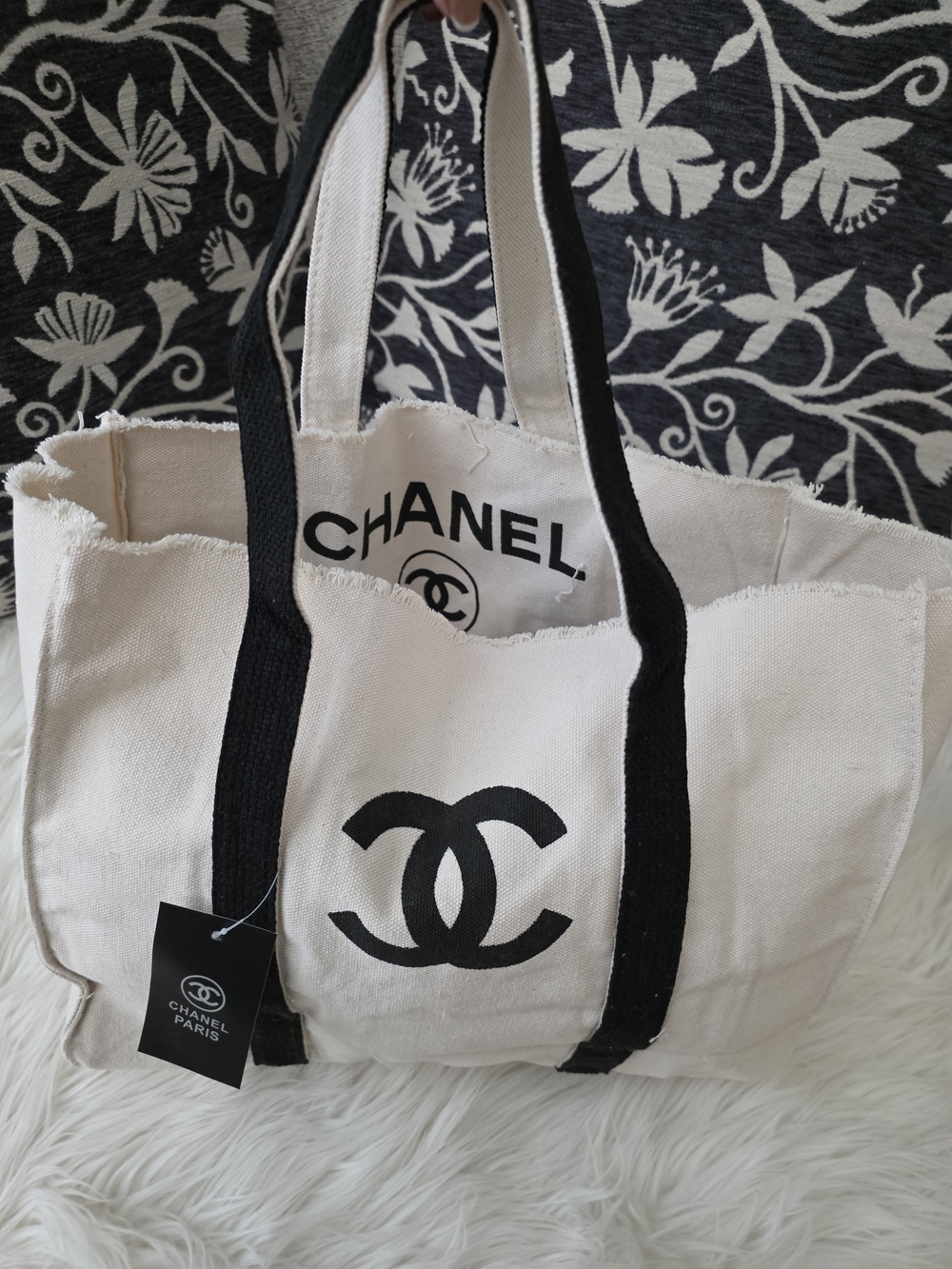 Cream and Black Canvas Tote